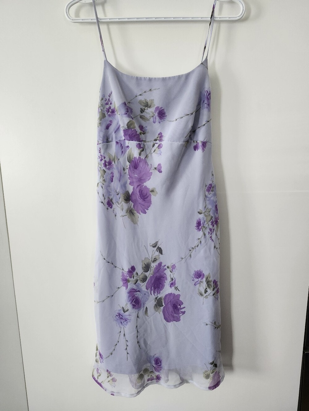 Vintage Lavender Purple Floral Chiffon Slip Dress Coquette Fairycore Dress 7/8